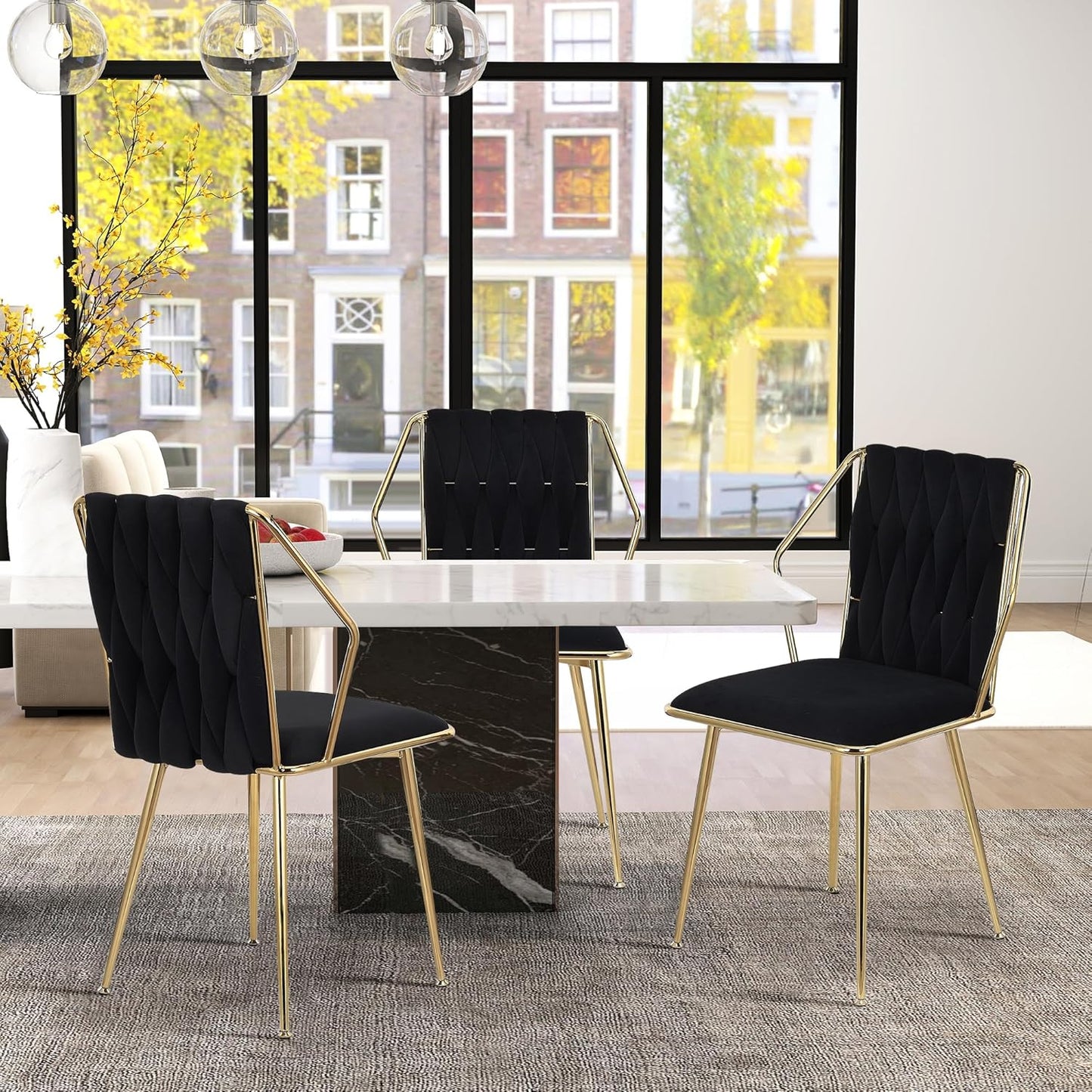 Eetkamerstoelen – Stoel – Zithoek Stoel – Keukenstoel – Loungestoel – Set Van 2 – Velvet Bekleding – Gouden Metalen Poot