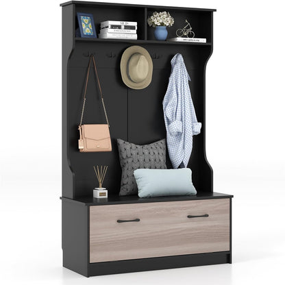 Garderobekast – Kapstok – Wandmeubel – Schoenkast – Opbergkast – Met 5 Dubbele Haken en Zitbank – Robuust Hout & Compact 100x40x160 cm