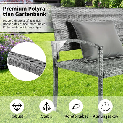Garden Bench with Rattan, Weather-resistant Wicker Bench, 122x62x90cm, 2-seater Garden Bench, Balcony Bench, Load Capacity 320kg, Comfortable Garden Furniture Bench, Park Bench, Double-sided Rattan Bench