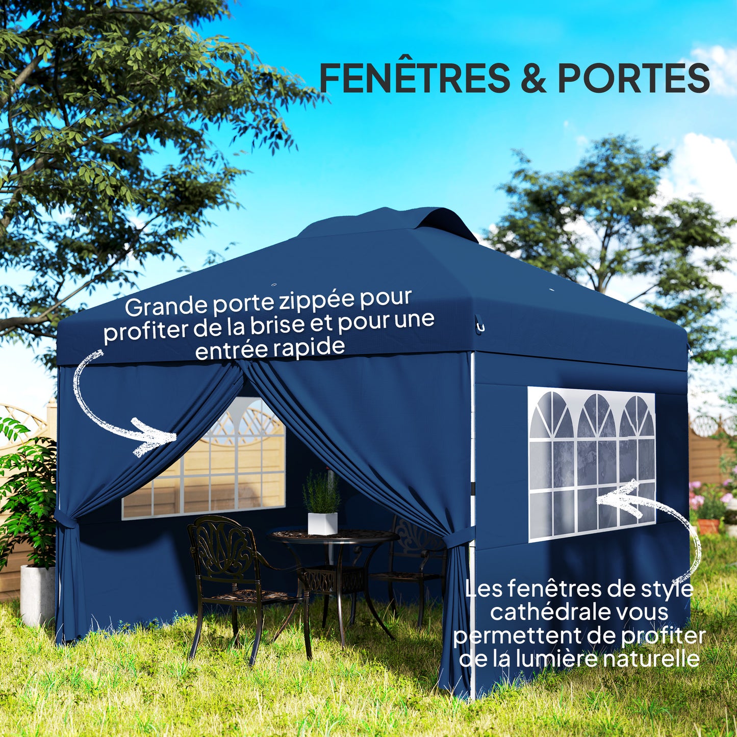 Partytent – Tuinpaviljoen – Easy-up Tent – Opvouwbare Feesttent – Tuintent – Verstelbare Hoogte – Waterdicht Oxford Stof – Draagtas Met Wieltjes – Donkerblauw
