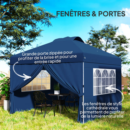 Partytent – Tuinpaviljoen – Easy-up Tent – Opvouwbare Feesttent – Tuintent – Verstelbare Hoogte – Waterdicht Oxford Stof – Draagtas Met Wieltjes – Donkerblauw