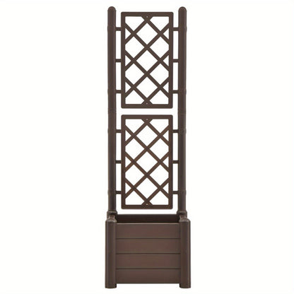 Garden Planter with Trellis 43x43x142cm PP Mocha Planter Box Outdoor, Standing Growing Bed Herb Raised Bed for Gardening, Vegetables, Flower, Backyard