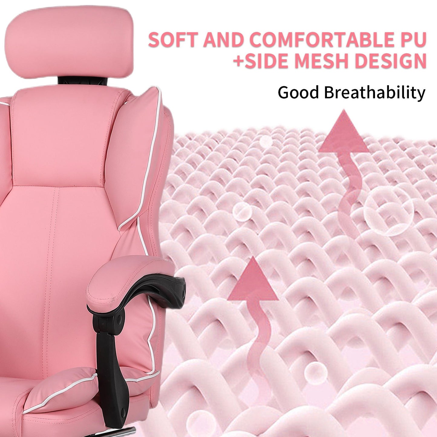 Gamingstoel – Gamestoel – Gaming Chair – Game Stoel – Bureaustoel – Ergonomisch – Verstelbare Hoogte – PU Leer – Zachte Schuimvulling – Stevige Rugsteun – Paars-Wit – 5-Wielbasis – Geschikt Voor Volwassenen En Tieners