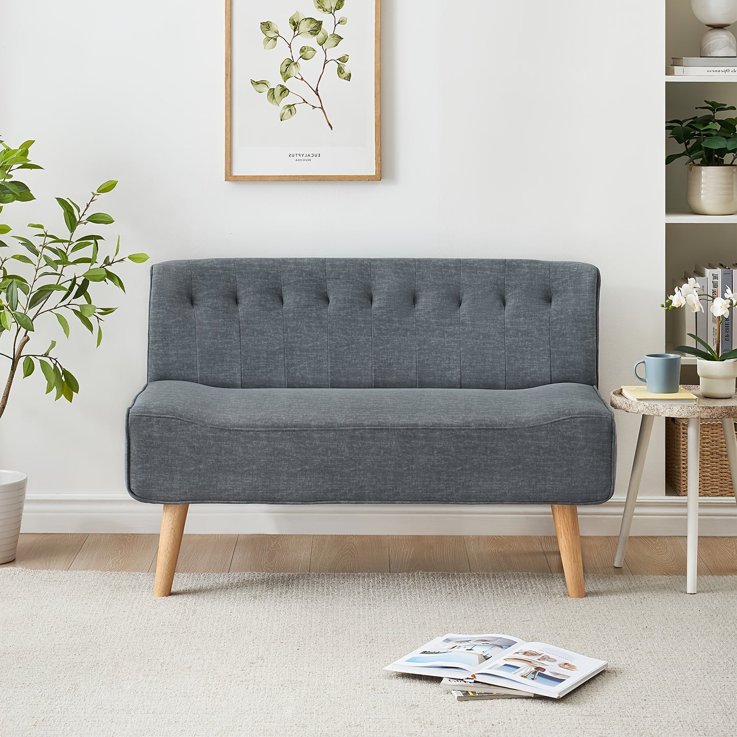 2-zitsbank – Tweezitsbank – Stofbank – Loveseat – Bankstel – Linnenlook Bekleding – Houten Poten – Compact 117x56x78 cm – Retro Design