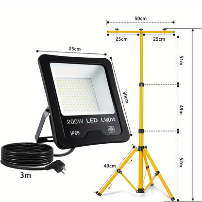 Bouwlamp – Werklamp – Schijnwerper – Floodlight – LED Spot – 200W Vermogen – Warm Wit Licht – Verstelbaar Statief – Robuust Aluminium