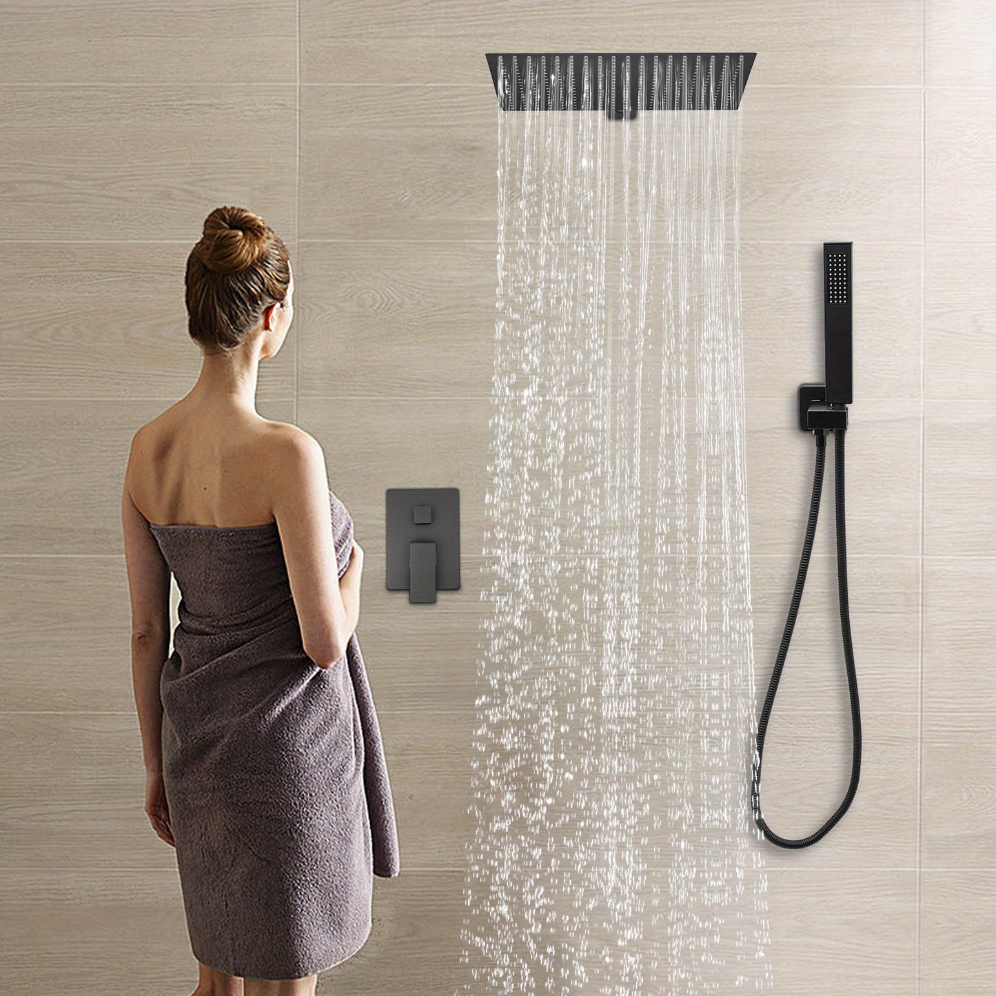 Doucheset – Douchesysteem – Regendouche – Douchekop – Douchekraan – Inbouw – Zwart Mat – Roestvrij Staal – 40 cm Hoofddouche – Ruimtebesparend Design