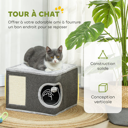 Krabton Kattenhuis Kattenkrabpaal Kattenmeubel Kattenhoek – Donkergrijs – Inclusief 2 Kussens – Sisal Krabvlak – Compact 45x45x35 cm – Pluche Zacht