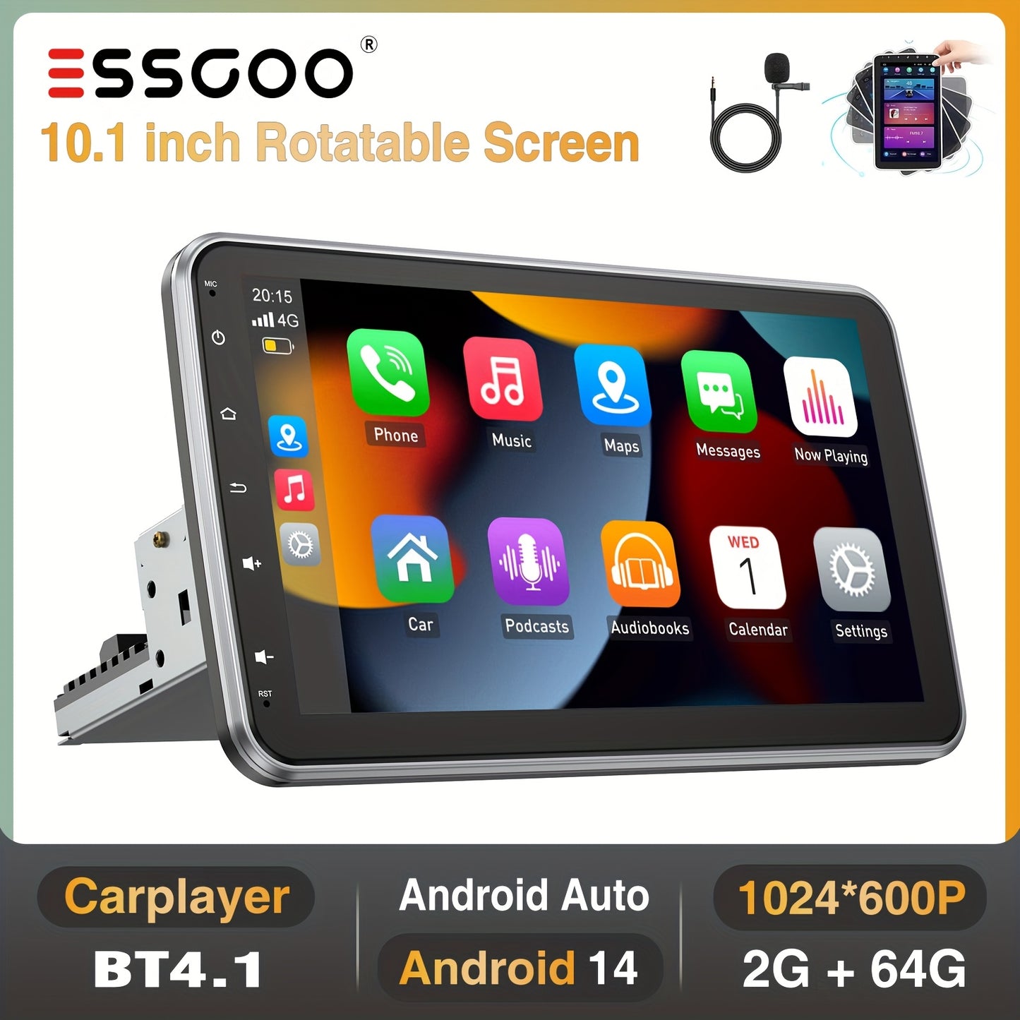 Multimedia Autoradio – Car Stereo – Single DIN Radio – Connectie Systeem – GPS Navigatie – 10,1 Inch Draaibaar Touchscreen – Android 14 Besturingssysteem