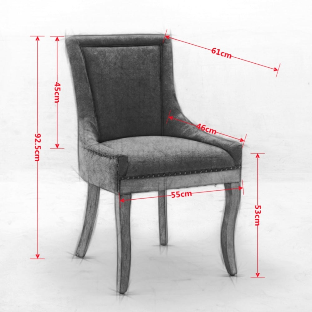 Eetkamerstoelen – Stoelen – Kuipstoelen – Armstoelen – Meubels – Set Van 2 – Beige Stof Met Houten Poten – Retro Design Met Koperen Nagelkoppen