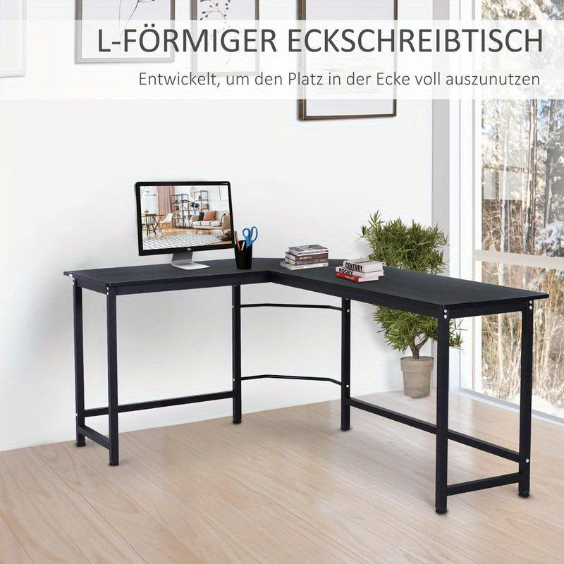 Hoekbureau – Computerbureau – Bureau – Werkplek – Study Table – Verstelbaar in hoogte – Stevig metalen frame – 168x120x75 cm – Zwart – Ergonomisch design