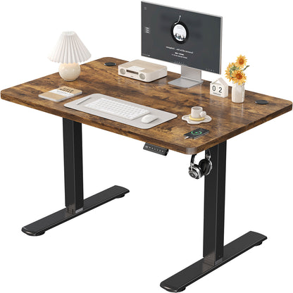 Verstelbaar Zit-Sta Bureau – Staand Bureau – Werkplek Tafel – Ergonomisch Bureau – Home Office Bureau – 60x100 cm – Stabiel Stalen Frame met Rustiek Houtnerf