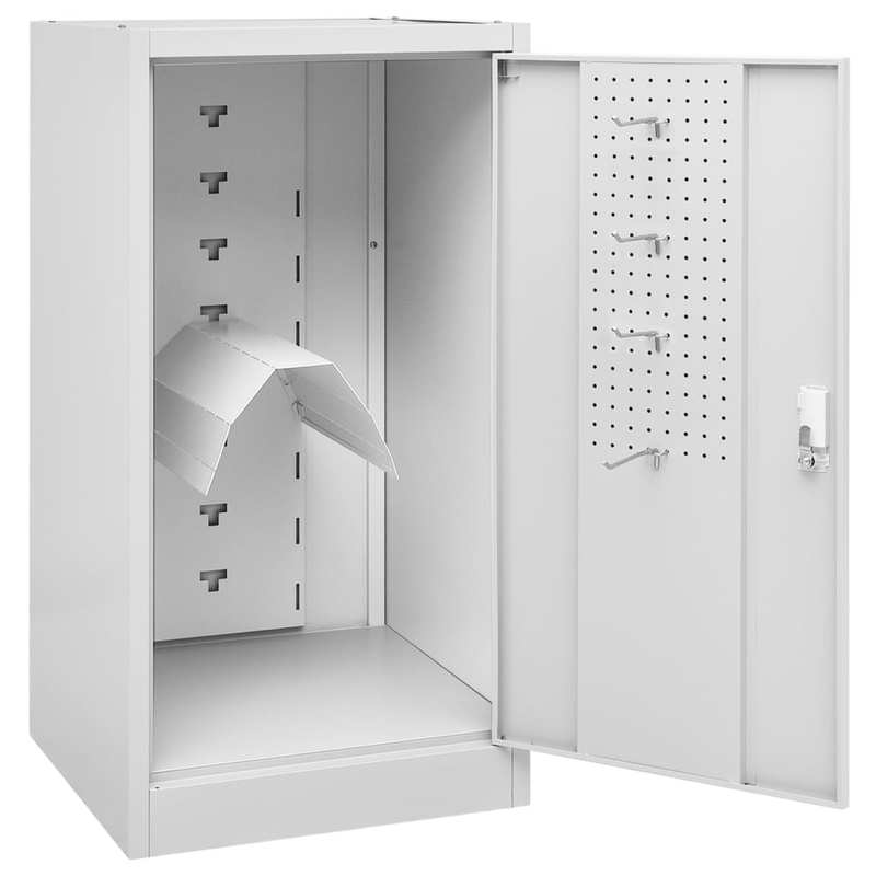 Stalenkast – Opbergkast – Archiefkast – Kantoorkast – Locker – Vergrendelbaar – Verstelbare Planken en Haken – Compact 53x53x105 cm – Lichtgrijs staal