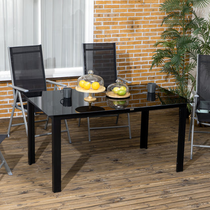 Aluminium Tuintafel – Terrastafel – Balkontafel – Tuinmeubel – Buiten Tafel – Gehard Glasblad – 6 Personen – Zwart – Weerbestendig – Verstelbare Antislipvoeten