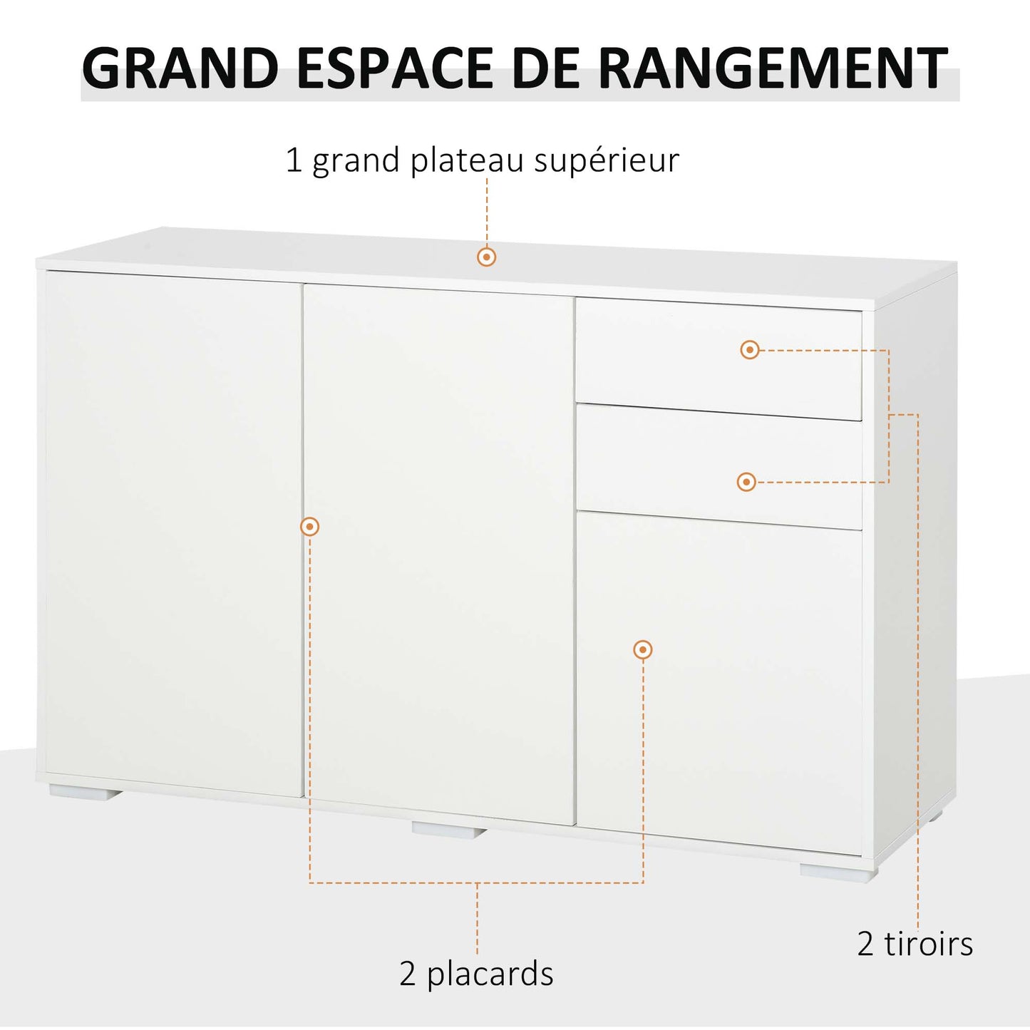 Dressoir – Opbergkast – Ladekast – Buffetkast – Woonkamerkast – Wit – 3 Deuren & 2 Schuifladen – Verstelbare Plank – Spaanplaat