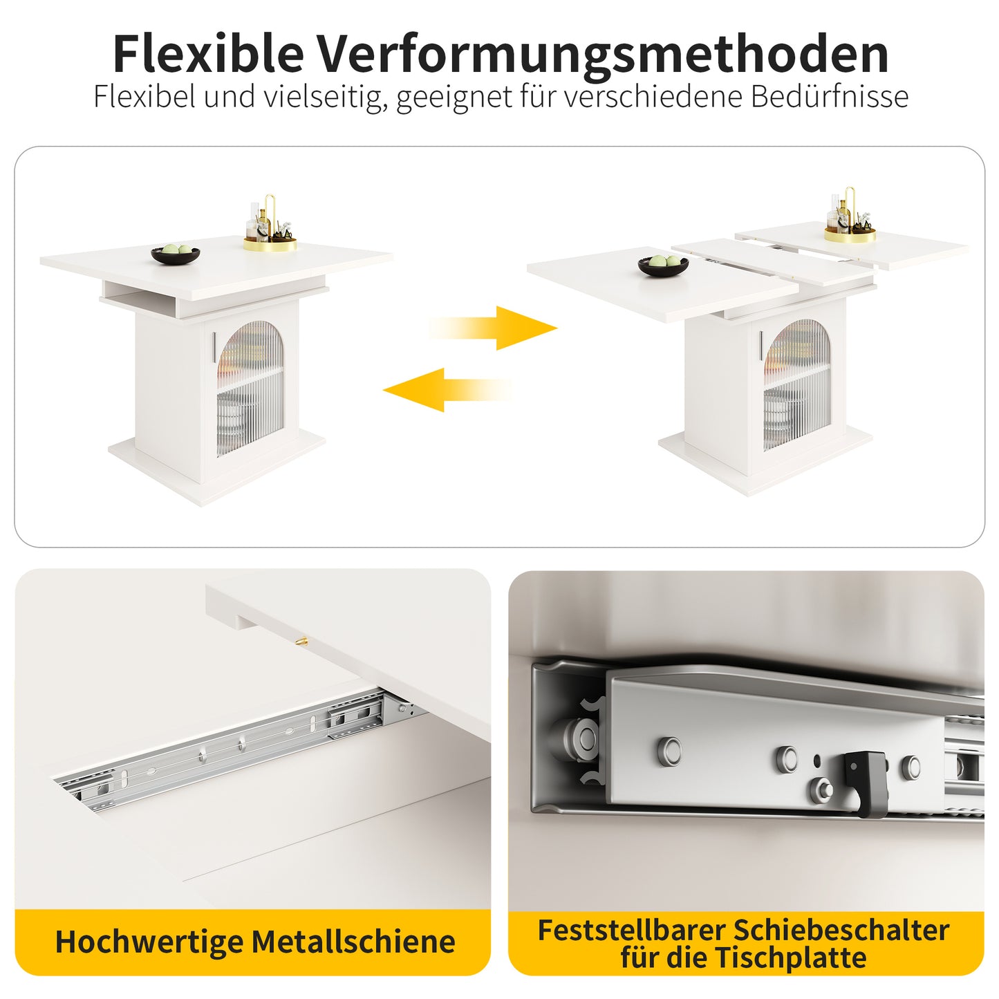 Uitklapbare Eettafel – Uitschuifbare Tafel – Tafeltje – Klaptafel – Inklapbare Keukentafel – 110-140x80x76 cm – MDF Marmerlook – 3 Verstelbare Vakken