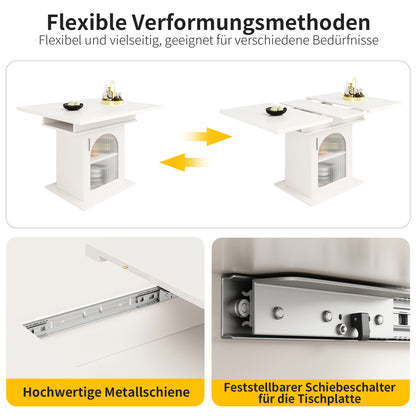 Uitklapbare Eettafel – Uitschuifbare Tafel – Tafeltje – Klaptafel – Inklapbare Keukentafel – 110-140x80x76 cm – MDF Marmerlook – 3 Verstelbare Vakken