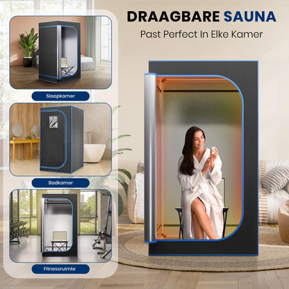 Infraroodsauna – Sauna Tent – Draagbare Sauna – Inklapbare Sauna – Sauna Cabine – Inklapbare Stoel – Verwijderbare Voetenzak – Afstandsbediening – Compact 90x90x180 cm – Zwart