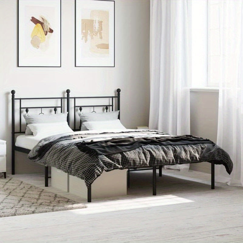Modern Metal Bed Frame with Headboard - Heavy-Duty Powder-Coated Bed Frame Suitable for Bed, Queen Size (140x200cm), Assembly, Sturdy Non-Creak, Not Included