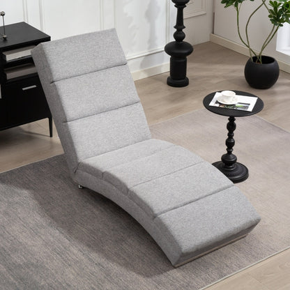 Fauteuil – Relaxstoel – Loungestoel – Armstoel – Chaiselongue – Linnenlook Bekleding – Stalen Poten – Comfortabele Zitting – Lichtgrijs