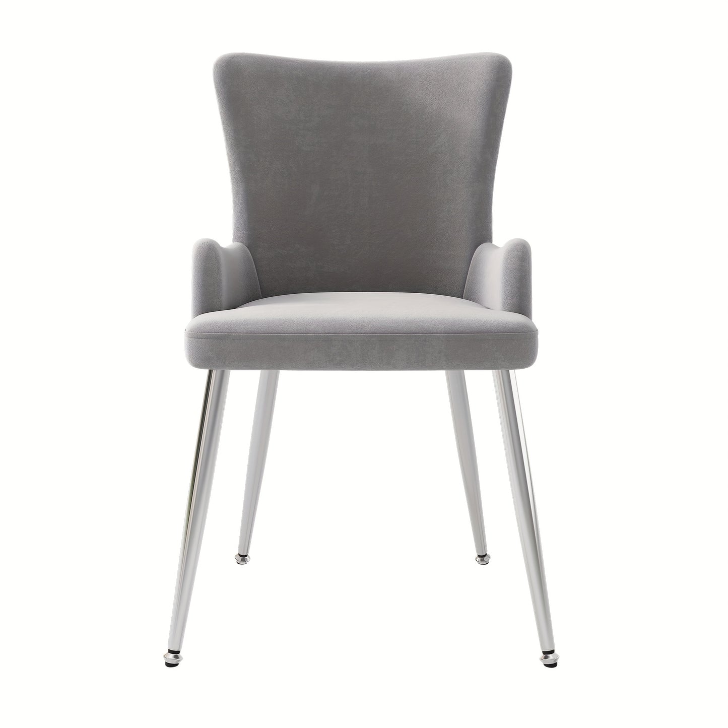 Velvet Dining Chair, Set Of 2, Luxury Living Room Bedroom Lounge Chair with Four Silvery Metal Supporting Legs, Gray