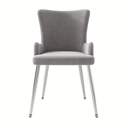Velvet Dining Chair, Set Of 2, Luxury Living Room Bedroom Lounge Chair with Four Silvery Metal Supporting Legs, Gray
