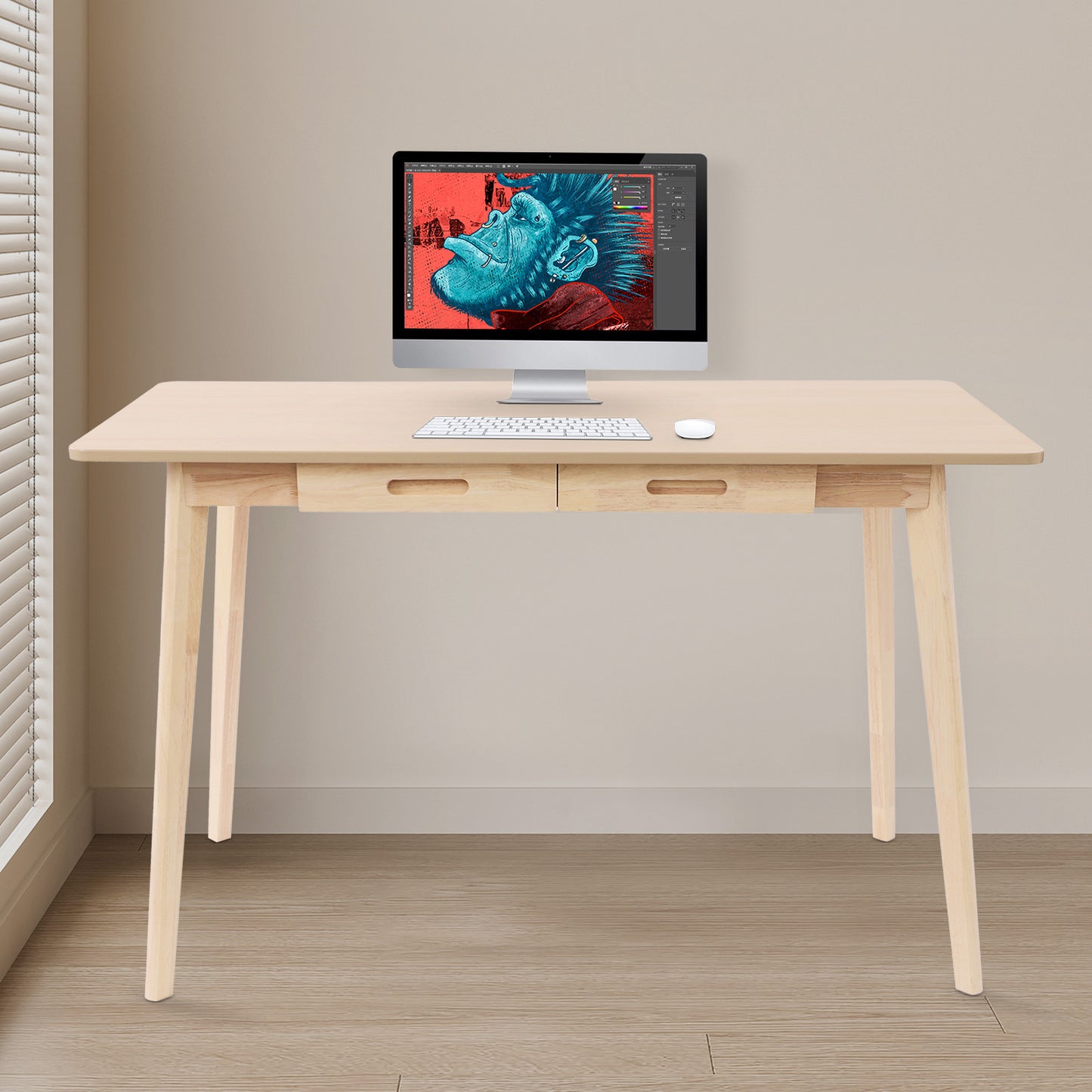 Bureau – Computerbureau – Bureautafel – Schrijftafel – Werktafel – Extra Brede Werkruimte 120x55 cm – Massief Hout Met Eikenfineer, Robuust A-Frame Ontwerp