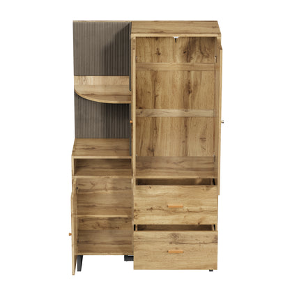 Halmeubel – Garderobekast – Halkast – Schoenenkast – Opbergkast – Compact Design – MDF Met Stoffen Panelen – 110x38x186 cm – Natuurlijke Houtlook