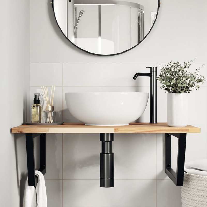 Wall-Mounted Shelf for Sinks Made of Steel And Acacia Wood.
