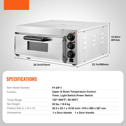 Elektrische Pizzaoven – Pizzaoven Oven Fornuis Bakoven – Pizzafornuis Keukenoven – RVS 40,6 cm – 360° Warmtecirculatie – Instelbare Temperatuur 50-350°C