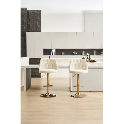 Barkrukken – Barstoelen – Krukken – Barkruk Sets – Barkruk Met Rugleuning – Verstelbare Hoogte – Zachte Stoffen Bekleding – Zwart Metalen Onderstel – Set Van 2 – Beige