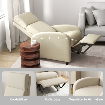 Relaxfauteuil – Relaxstoel – TV Stoel – Verstelbare Stoel – Fauteuil Crème – Verstelbare Rugleuning Tot 160° – Opklapbare Voetensteun