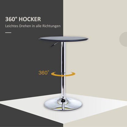 Bartafel – Bar Tafel – Statafel – Hoge Tafel – Bistrotafel – Verstelbare Hoogte – Zwart Kunstleer & Zilver Frame