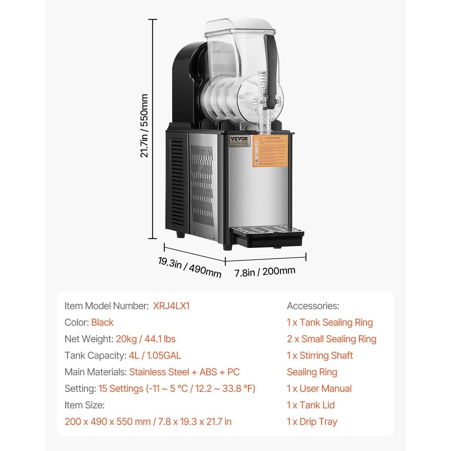 Slushymachine – Slush machine – IJsmachine – Drankenmaker – 4 Liter Inhoud – Flexibele Temperatuurinstellingen – Rvs Behuizing