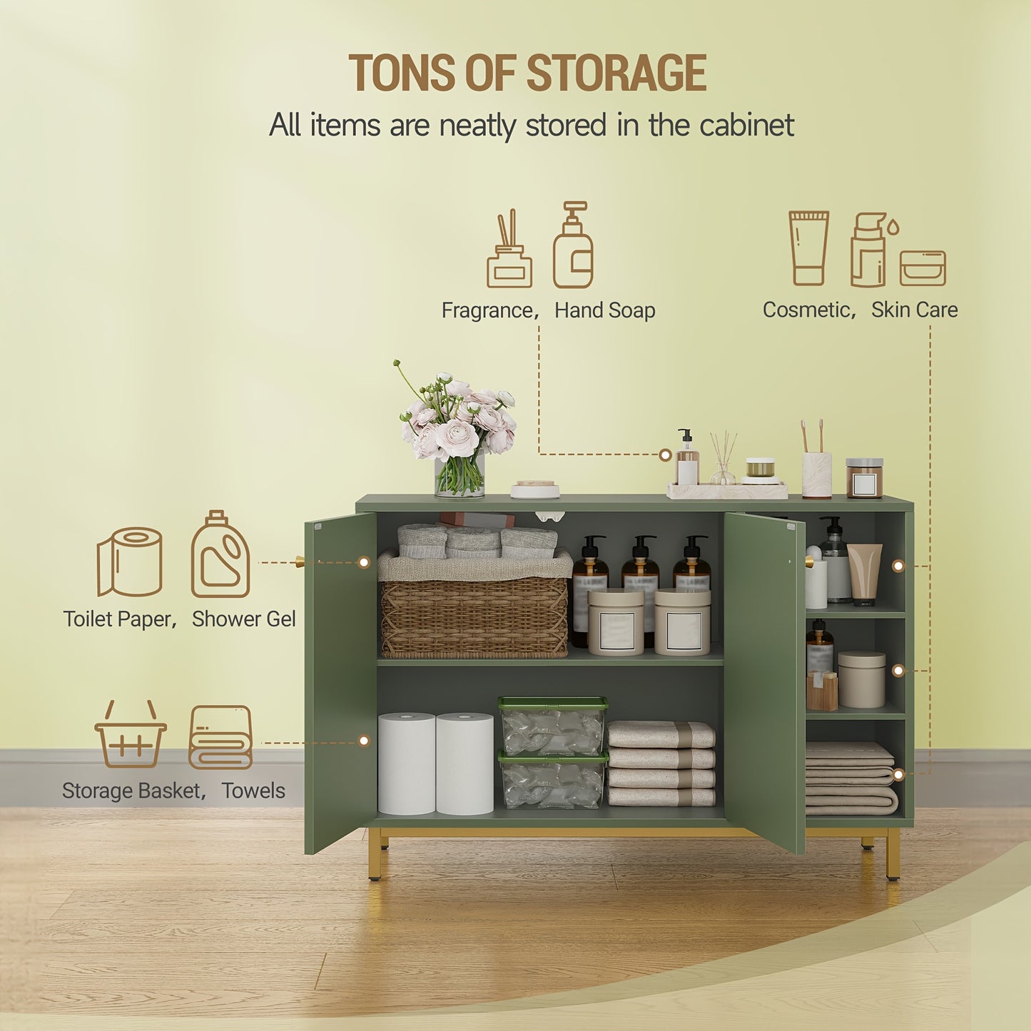 Badkamerkast – Badkamermeubel – Kolomkast – Opbergkast – Kast – Forest Green – 35x100x75 cm – Houtmateriaal – Verstelbare Plank