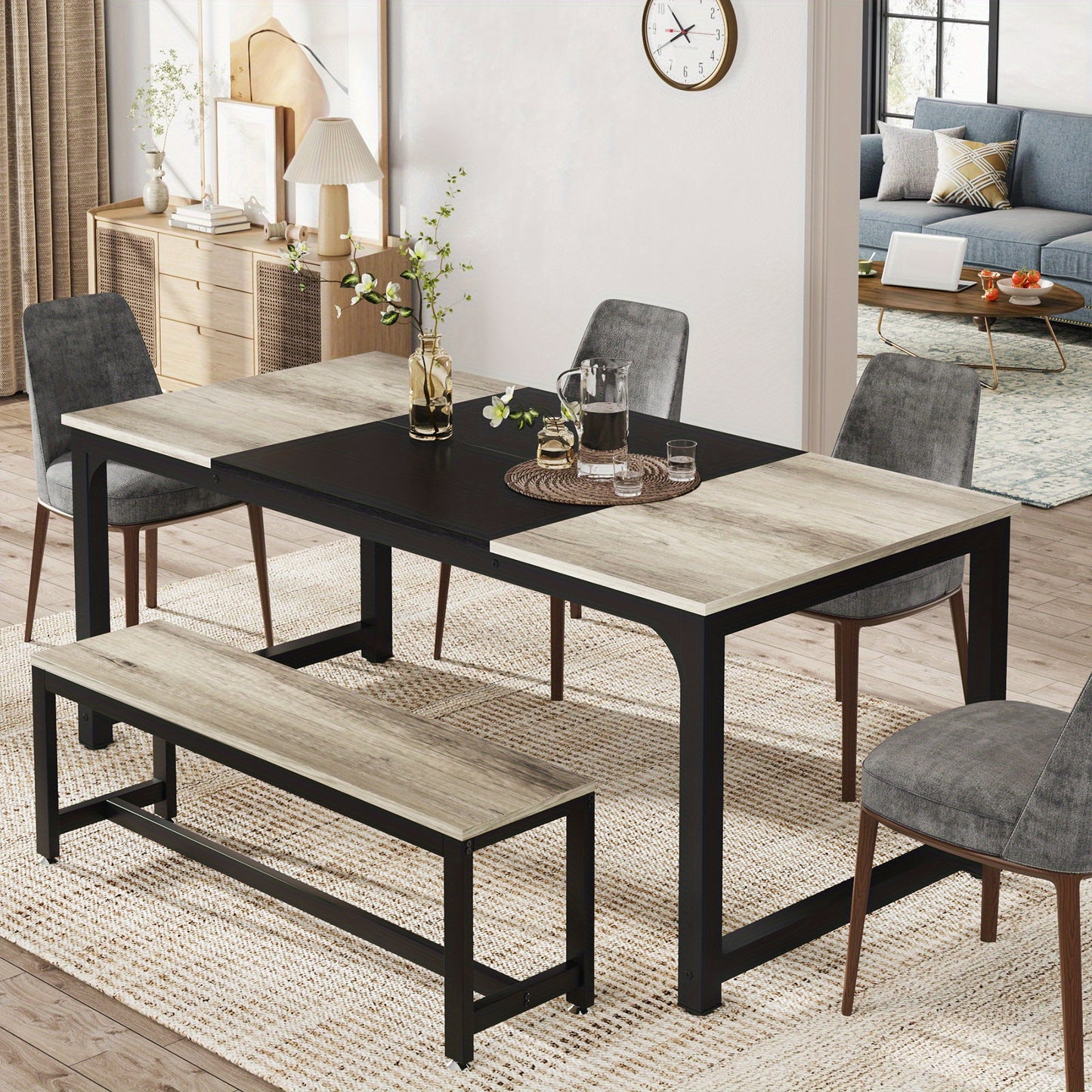Eettafel – Tafel – Dinertafel – Keukentafel – Eetkamertafel – Industrieel Modern Design – 180x80 cm Groot Formaat – Stevige Metalen Poten Gris MDF Blad