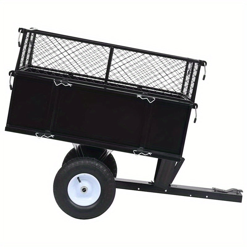 Tuinwagen – Tuinkar – Bolderkar – Transportkar – Tuintrolley – Stevig Stalen Frame – 150 kg Draagkracht – Opblaasbare All-Terrain Wielen – Grote Laadbak 130x52x87 cm – Zwart