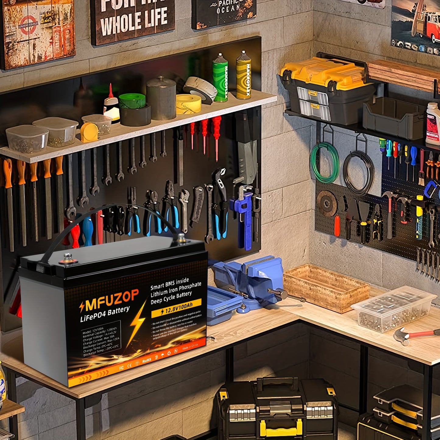 Lithium Accu – LiFePO4 Accu – Oplaadbare Batterij – Bootaccu – Camper Accu – 12V 100Ah – 100A BMS Bescherming – 8000+ Cyclus Levensduur