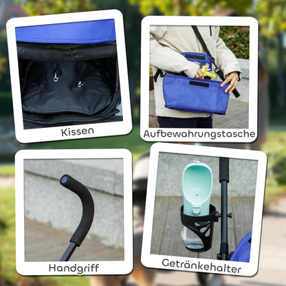 Dierenwagen – Huisdierenwagen – Hondenwagen – Kattenbuggy – Draagbare Dierenbuggy – Donkerblauw – 76 x 44 x 103 cm – 580D Oxford Stof Met Veiligheidsriem