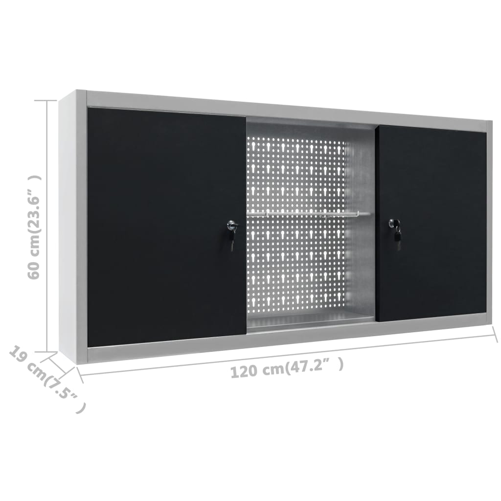 Werkbank – Werktafel – Klusbank – Werkbank Met Opbergruimte – Garage Werkbank Grijs – Drie Wandpanelen – Ruime Opbergkast