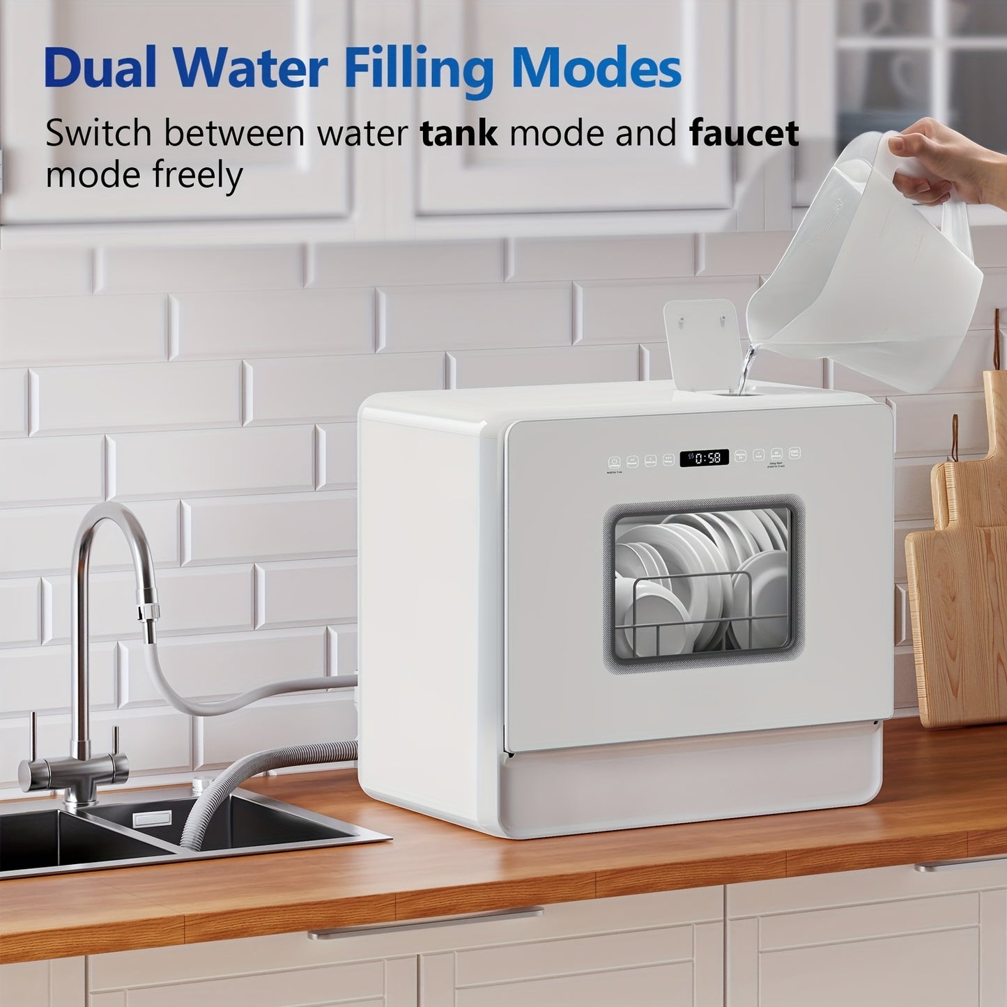 Compact Vaatwasser – Tafelmodel Vaatwasser – Vrijstaand Mini Vaatwasser – Kleine Keuken Vaatwasser – Mobiele Vaatwasser – 7 Wasprogramma’s – Ingebouwde 5L Watertank