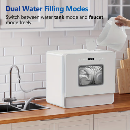 Compact Vaatwasser – Tafelmodel Vaatwasser – Vrijstaand Mini Vaatwasser – Kleine Keuken Vaatwasser – Mobiele Vaatwasser – 7 Wasprogramma’s – Ingebouwde 5L Watertank