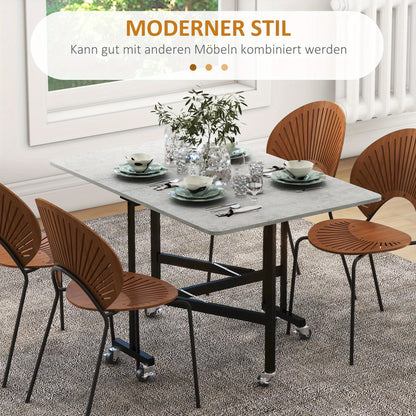 Uitklapbare Eettafel – Vouwtafel – Klaptafel – Keukentafel – Tafel Met Stalen Poten – Voor 4-6 Personen – Ruimtebesparend Hardhouten Blad – Met Zwenkwielen
