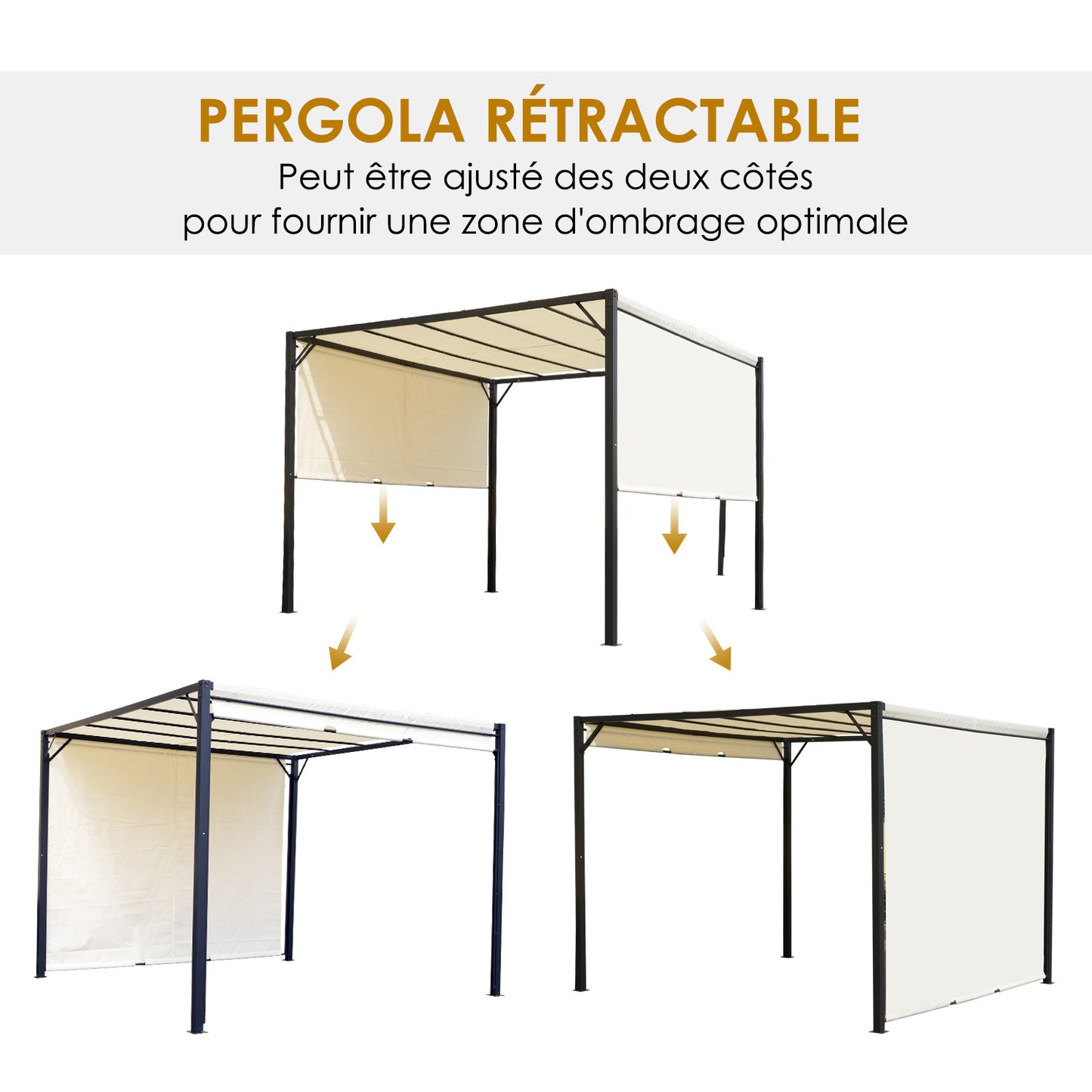 Pergola – Prieel – Tuinkapschuur – Tuinoverkapping – Uitschuifbare Pergola – Crème Kleurig Doek – 3x3 Meter – Metaal Met Epoxy Coating