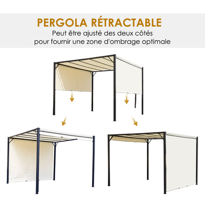 Pergola – Prieel – Tuinkapschuur – Tuinoverkapping – Uitschuifbare Pergola – Crème Kleurig Doek – 3x3 Meter – Metaal Met Epoxy Coating