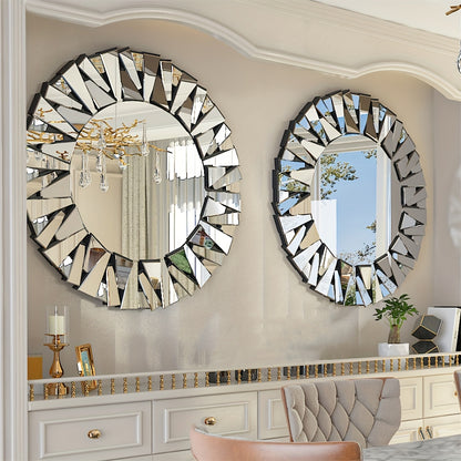 Decoratieve Ronde Spiegel – Wandspiegel – Accentspiegel – Badkamerspiegel – Woonkamer Spiegel – 80x80 cm – Silvery Glas – Zonnestraal Design