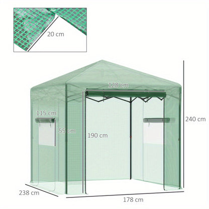 Kweektent – Broeikas – Growtent – Growbox – Kweekkast – Inklapbaar – Water- en UV-bestendig PE – Stalen Frame 238x178x240 cm - Groen
