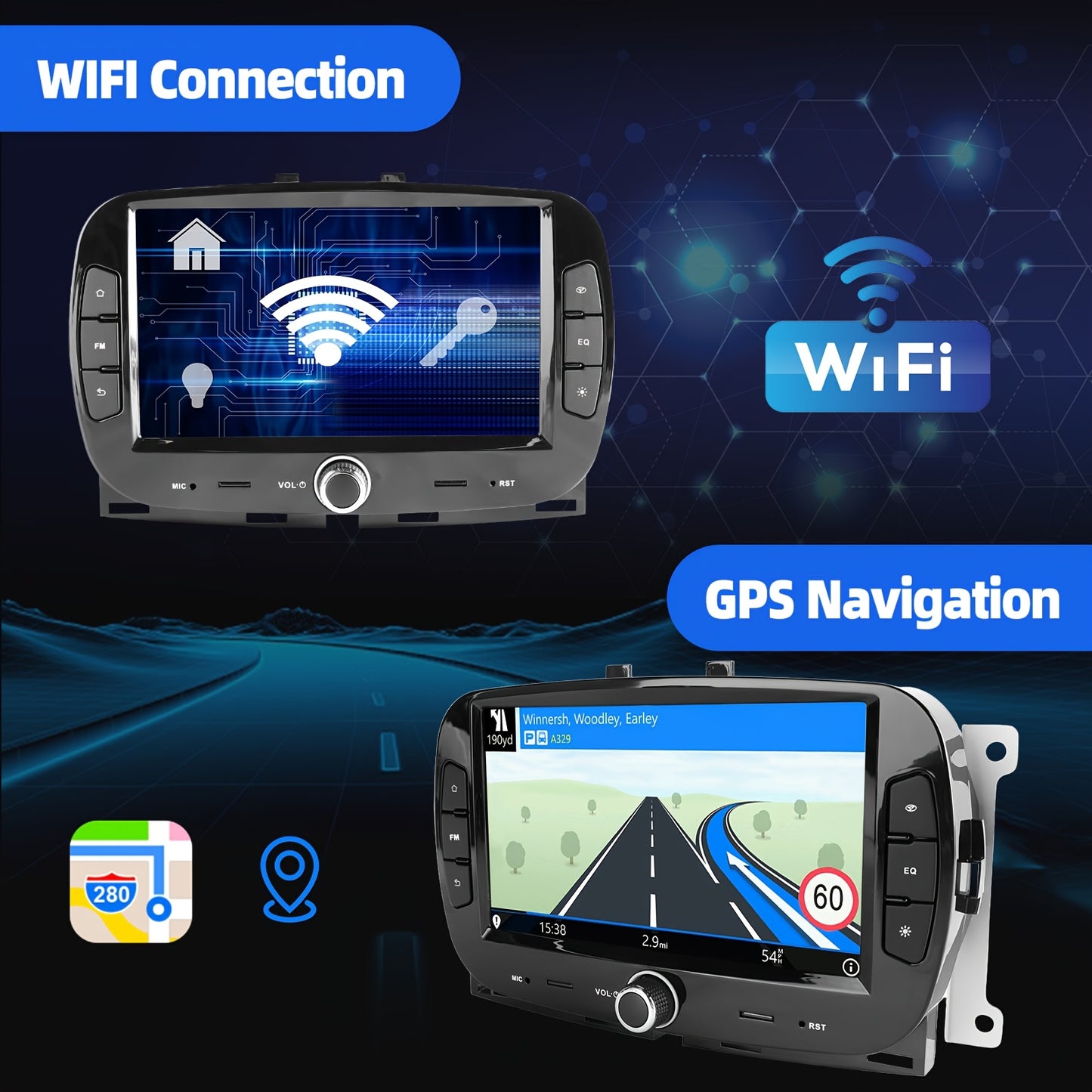 Multimedia Autoradio – 2 DIN Radio – Touchscreen Autoradio – Auto Stereo – Fiat 500 2016-2019 – 7 Inch HD Scherm – Android 14 Systeem