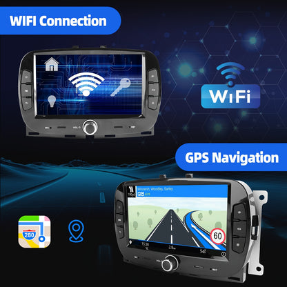 Multimedia Autoradio – 2 DIN Radio – Touchscreen Autoradio – Auto Stereo – Fiat 500 2016-2019 – 7 Inch HD Scherm – Android 14 Systeem