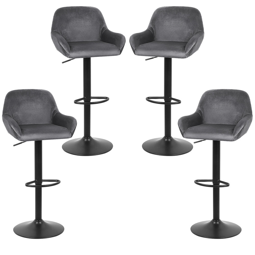 Set of 4 bar stools, adjustable height, 360 degree swivel, velvet high stool set, metal frame