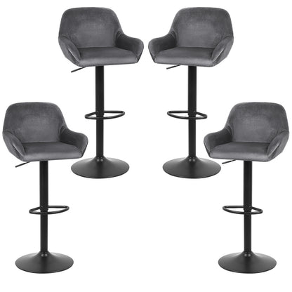 Set of 4 bar stools, adjustable height, 360 degree swivel, velvet high stool set, metal frame